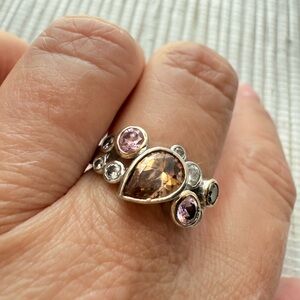 Elegant Sterling Silver Pink and orange bubbly Ring
